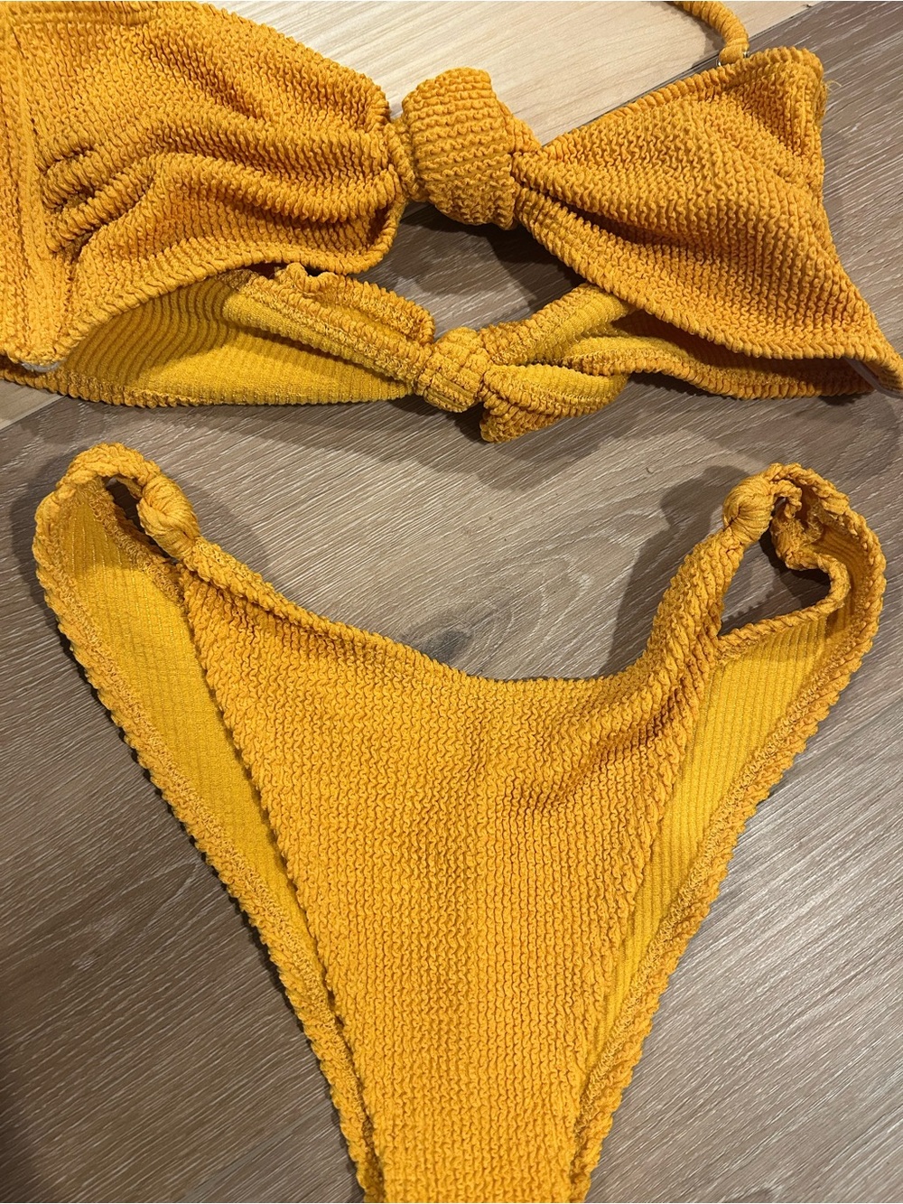 Skatie Yellow Textured Knot Bikini Set